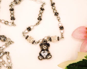 Diamond Heart Bear Necklace
