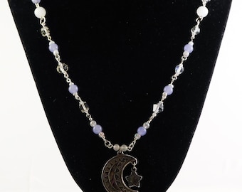 Moon and Star Purple Beaded Necklace