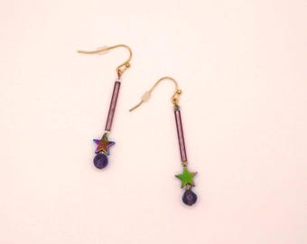 Purple and Gold Dangling Star Earrings (A)