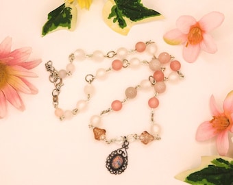 Pink Gemstone Vintage Charm Beaded Necklace