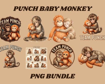 Punch Baby Monkey PNG Bundle, Viral Emotional Plush Monkey PNG, Lonely Cute Monkey Graphic, Dear Punch Inspired Design, Digital Download