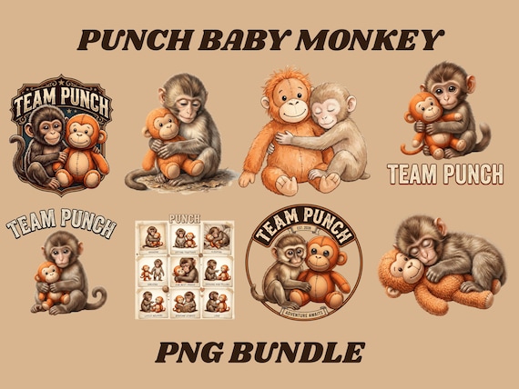 Punch Baby Monkey PNG Bundle, Viral Emotional Plush Monkey PNG, Lonely Cute Monkey Graphic, Dear Punch Inspired Design, Digital Download