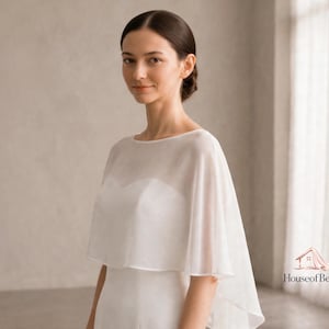 Chiffon Bridal SHAWL Wedding Dress Cape Topper - Shoulder Capelet Bolero Wrap - Formal Evening Poncho Top