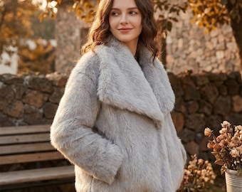 Faux Fur Jacket Coat ,Spring Winter Fluffy Cropped Outerwear