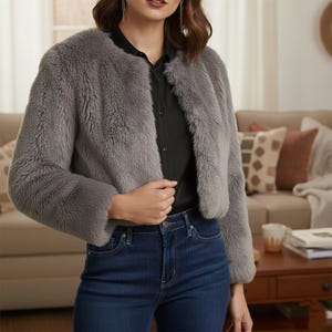 Short Faux Fur Jacket, Cropped Plush Winter Fur Coat Women, Lightweight Chic Outerwear Top