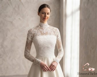 High Neck Bridal Jacket Bolero, Lace Wedding Topper, Wedding Dress Cover Up