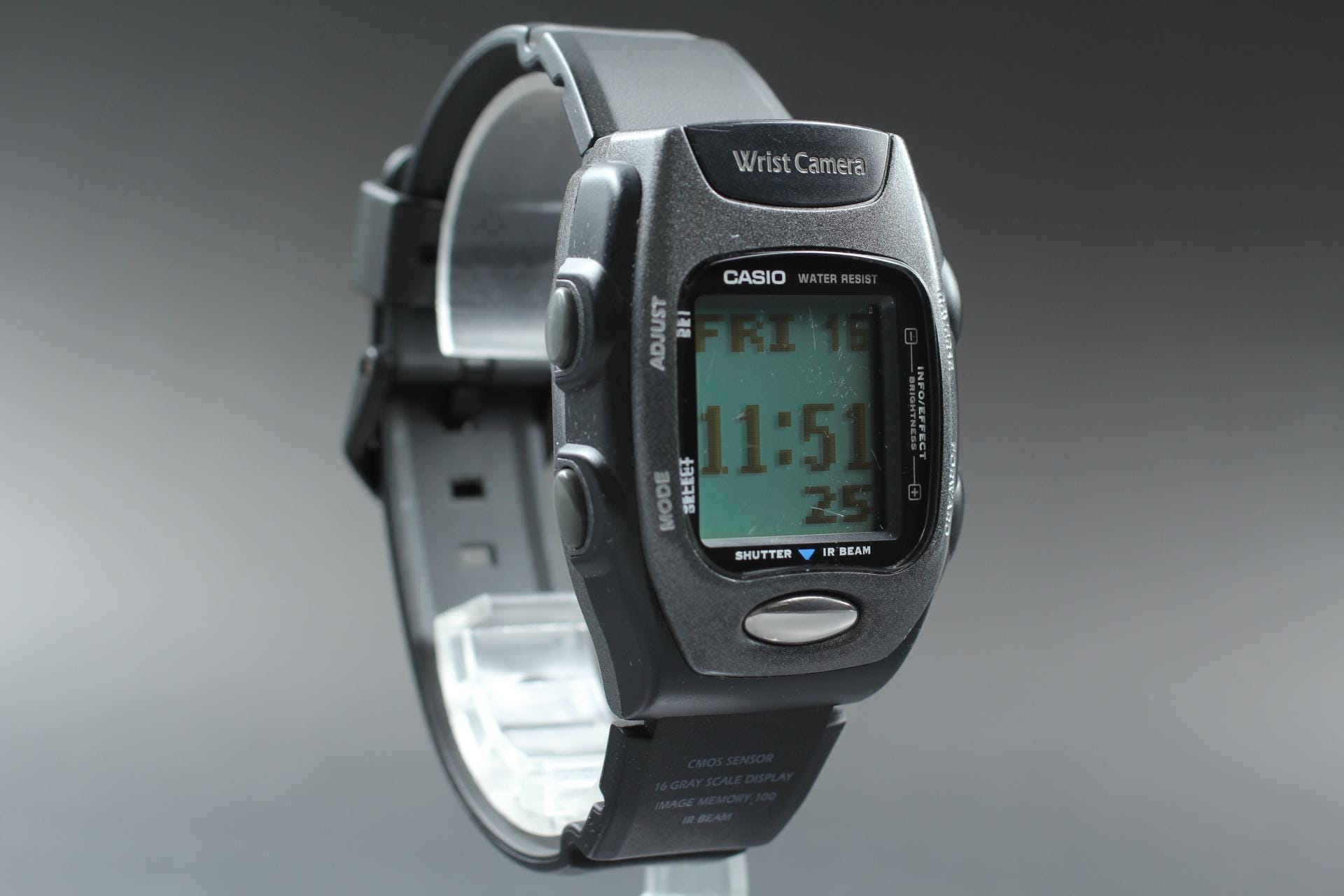 2000s Near MINT CASIO Wrist Camera WQV-2 39mm Quartz Black Gray