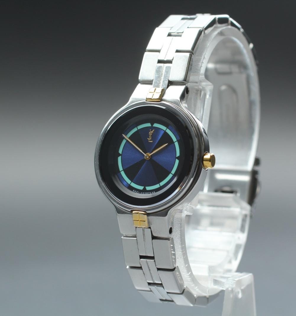 ほぼ新品 ヴィンテージ イヴ・サンローラン 5421-H13855 25mm ブルー