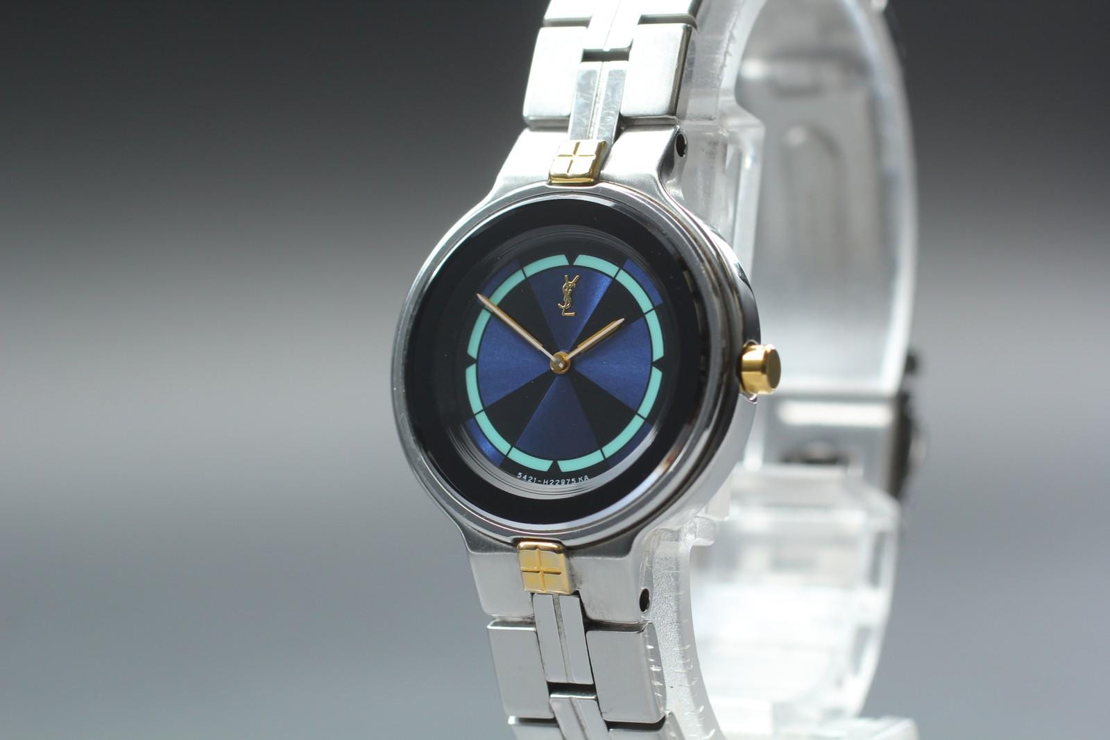 ほぼ新品 ヴィンテージ イヴ・サンローラン 5421-H13855 25mm ブルー