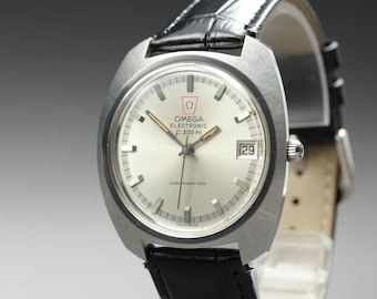 1970 Near MINT OMEGA Geneve f300Hz 38mm 198.030 Quartz Silver Dial Men's Vintage