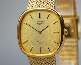 Near MINT LONGINES 960 3229 31mm Quartz Gold Plated Gold Dial Men's Vintage