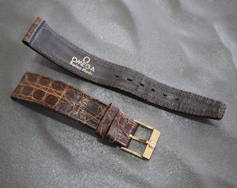 OMEGA Vintage Genuine Brown Leather Strap 16mm Watch Band Gold Buckle #2463