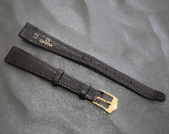 Near MINT OMEGA Vintage Dark brown Leather Strap 12mm Gold Buckle Women's #2392