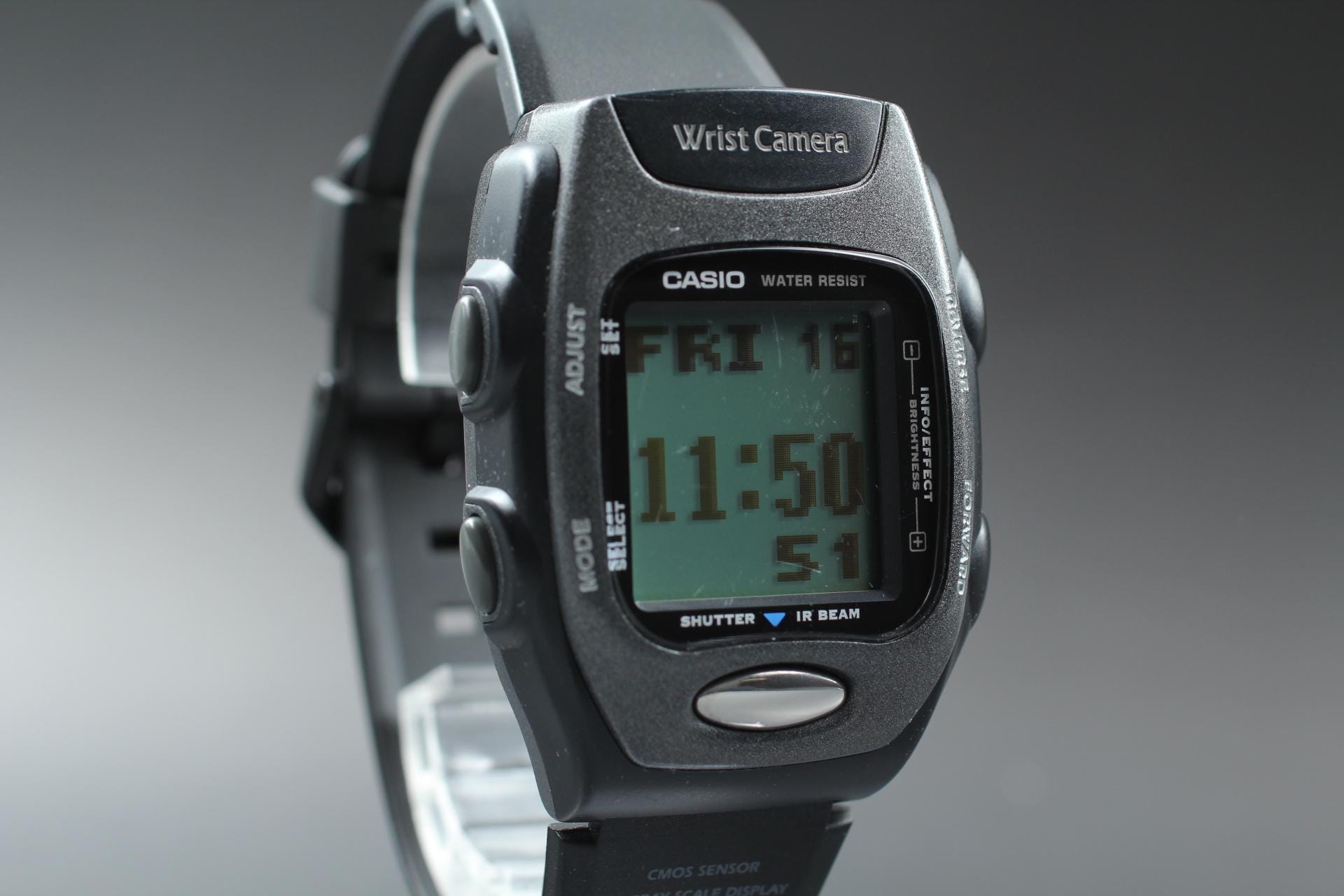 2000s Near MINT CASIO Wrist Camera WQV-2 39mm Quartz Black Gray