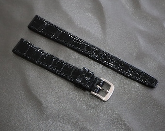 MINT OMEGA Vintage Genuine Black Leather Strap 12mm Silver Buckle Women's #2465
