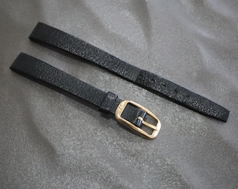 Near MINT OMEGA Vintage Black Leather Strap 10mm Band Gold Buckle Women's #1993