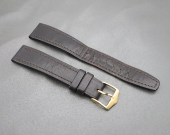 OMEGA Vintage Genuine Dark brown Leather Strap 16mm Watch Band Gold Buckle #1980