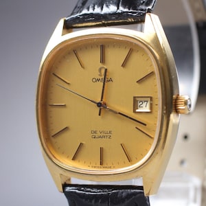 ヴィンテージ 1979 [ニアミント] オメガ デ・ヴィル 192.0034 34mm クォーツ ゴールド文字盤 メンズ