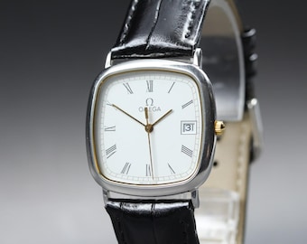 Near MINT OMEGA De Ville 30mm 196.0317 Quartz White Roman Dial Men's Vintage
