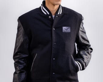 Godspeed Varsity Jacket – Black Wool Bomber With Skeleton