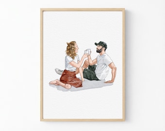 Custom Watercolor Couple portrait, Wedding Drawing From Photo, Engagement Anniversary Gift, Gift For Her/Him, Family Drawing
