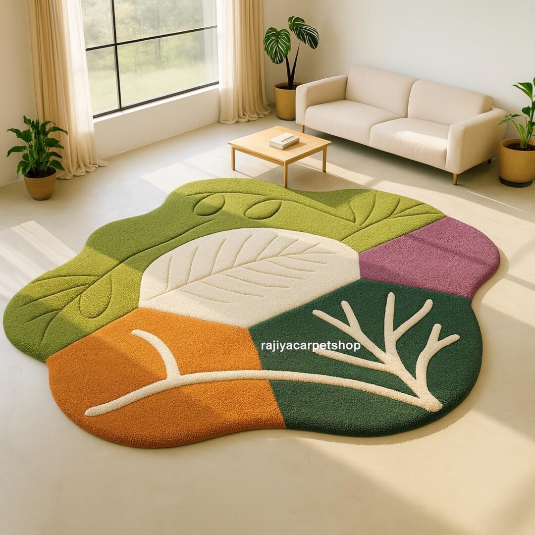 Organic Pattern Rugs Modern Organic Leaf-shaped Rug-multicolor Natura-inspired Floor Carpet ...