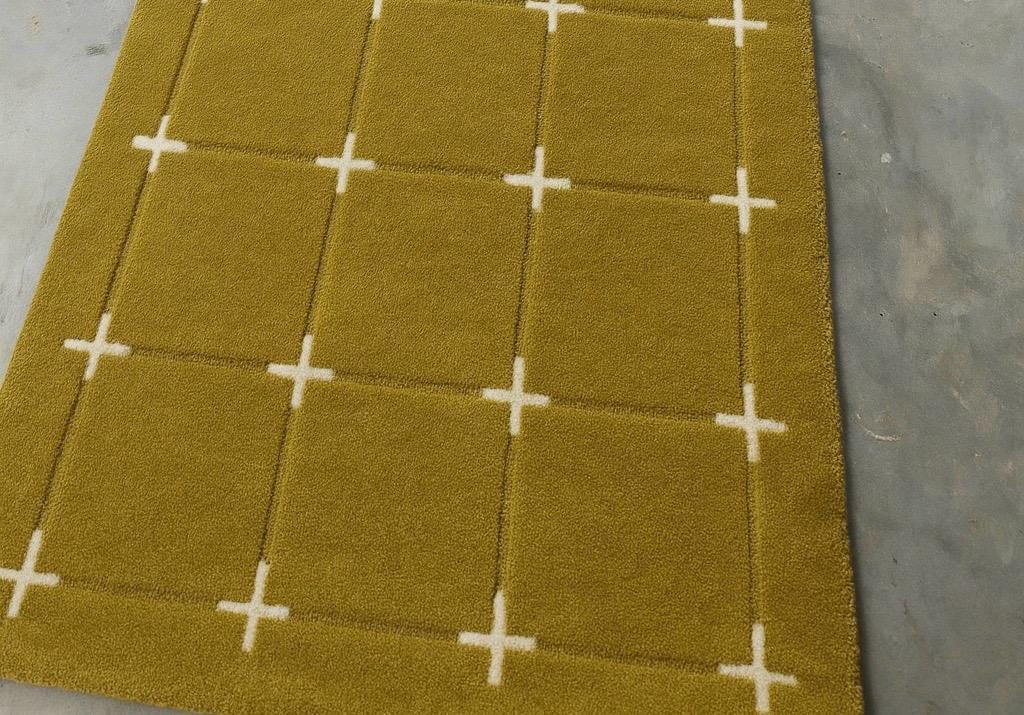 Mustard Grid Modern Mustard Grid Hand -tufted Runner Rug - Etsy