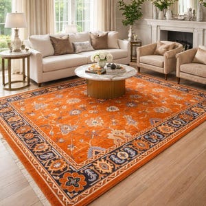 Hand Knotted Wool Oushak Rug, Authentic Persian Floral Medallion Area Rug