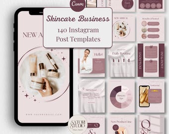 Skincare Instagram Post Templates | Beauty Spa Social Media Kit (Canva)