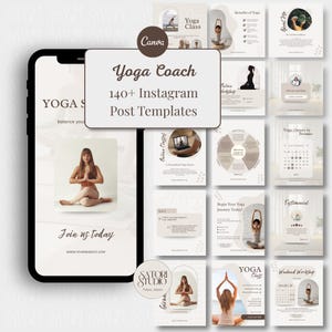 140 Yoga Coach Instagram Templates | Canva Editable Wellness Social Media Kit