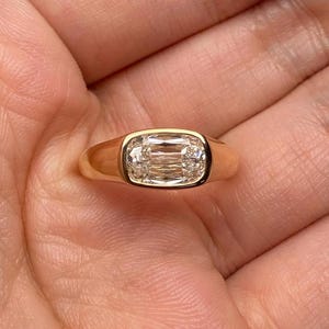 Statement Criss Cut Diamond Pinky Ring Wide Signet East West Tapered Band Jewelry Fancy Gift for Her Anniversary Ring