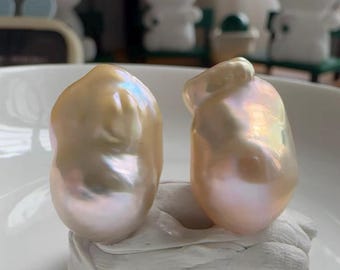 Undrilled Flame Baroque Pearl Pair for Earring Making ，Rare One of a Kind Freshwater Pearl Jewelry Supply