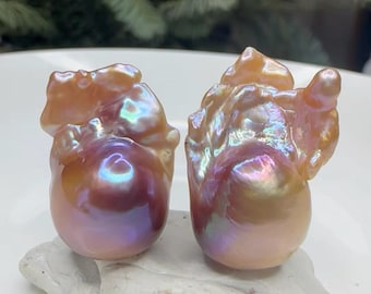 Para dużych metalicznych pereł barokowych Fireball, opalizująca różowo-złota perła Nuage do samodzielnego wyrobu kolczyków i biżuterii, dostawa koralików o wysokim połysku