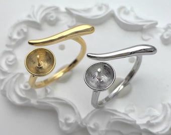 Start Your First Baroque Pearl Ring Here, Wave Bypass Ring Blank with Pearl Pin, Gold Silver Adjustable Ring Base for DIY Jewelry Beginners