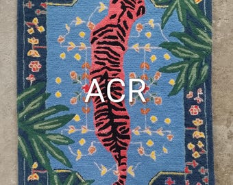 Hand Tufted Wool Tiger Rug | Blue Jungle Boho Carpet