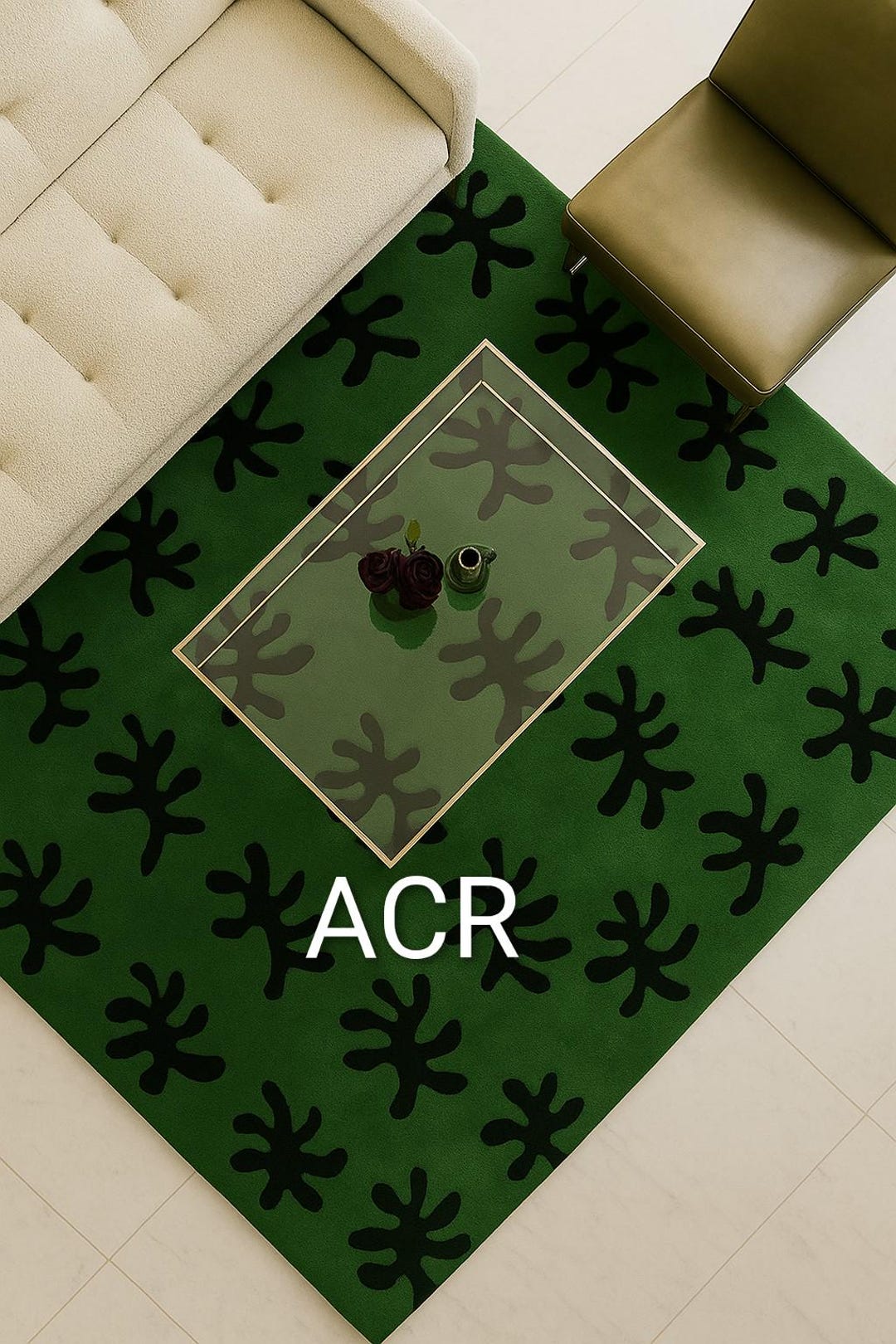 Modern Abstract Green Hand Tufted Rug Contemporary Living Room Area ...