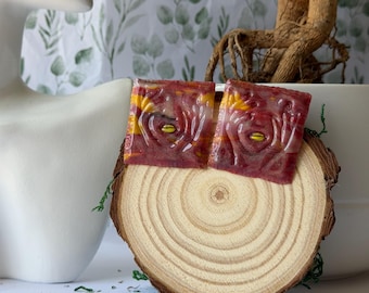 PASSIONE - Volti astratti borgogna rosato e giallo intenso | Orecchini statement lucidi fatti a mano | Design artistico contemporaneo