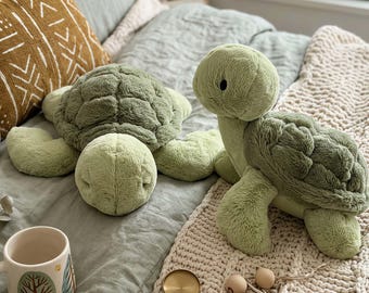 Cute Turtle Plush, Green Sea Turtle Stuffed Animal, Kawaii Soft Tortoise Plushie Cuddle Toy, Ocean Nursery Decor, Birthday Gift for Kids