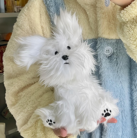 Fluffy White Puppy Plush Toy, Soft and Fluffy Puppy Doll, Adorable Kids Gift, Baby Room Decor, 8-inch or 12-inch Handmade Plush Toy