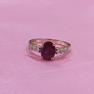 Oval Cut Simulated Red Ruby Ring, 14K Yellow Gold Plated Bezel Sterling Silver, July Birthstone