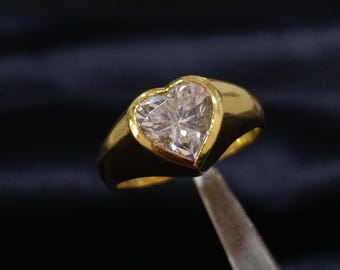 Heart Cut Simulated Diamond Ring, 14k Yellow Gold Plated Sterling Silver Band