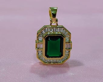 Smaragdgroene statementhanger – Art Deco ketting met stokbroodkristallen, 14 kt geelgoud verguld