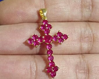 Robijnrode kruishangerketting | 14K geelgoud verguld zilver, 18" ketting