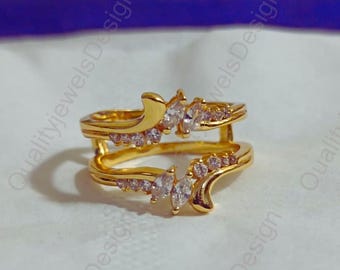 Marquise Cut Ring Guard Enhancer, Yellow Gold Plated Sterling Silver Ring Jacket