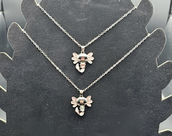 Silver Axolotl Necklace, Pink White Rhinestone Gem