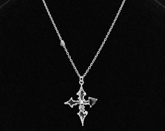 Gothic Cross Necklace with Black Heart Stone Rhinestone, Edgy Jewelry
