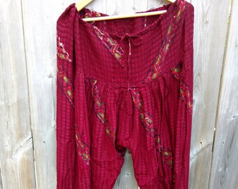 Vintage Harem Pants Drawstring Sheer Burgundy Hippy Boho Size XL
