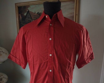 Vintage Mens Butterfly Collar Shirt Button Front 38" Chest Rust Color