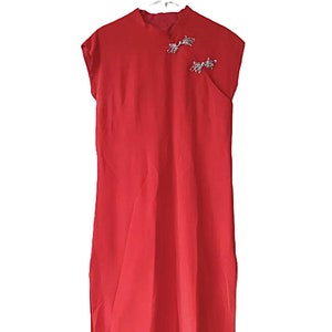 Vintage Red Cheongsam Dress Qipao 39&quot;B 40&quot;W Handmade Lined