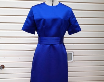 Modest Formal Dress Royal Blue Satin Cape Bodice Size 10 Medium Handmade Mennonite